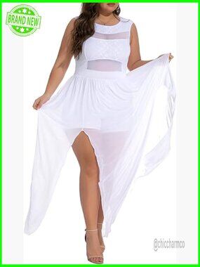 Plus Size Jumpsuit Double Slits Lace Chiffon Maxi Dress Wedding Party